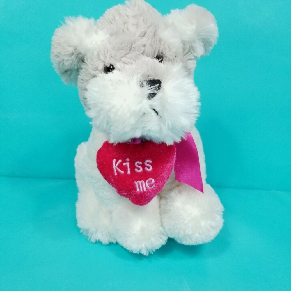 Valentine Day Kiss Me Heart Plush Scottish Terrier Grey White Dog Stuffed 10"